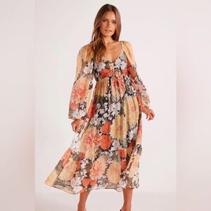 Minkpink Floral Clementine Babydoll Midi Dress